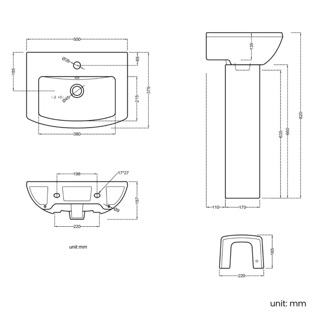 Reno Pedestal Basin 500mm