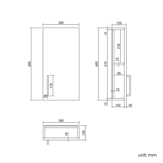 Harper Stone Grey Wall Hung Cabinet 600x300mm - Brushed Brass Accents