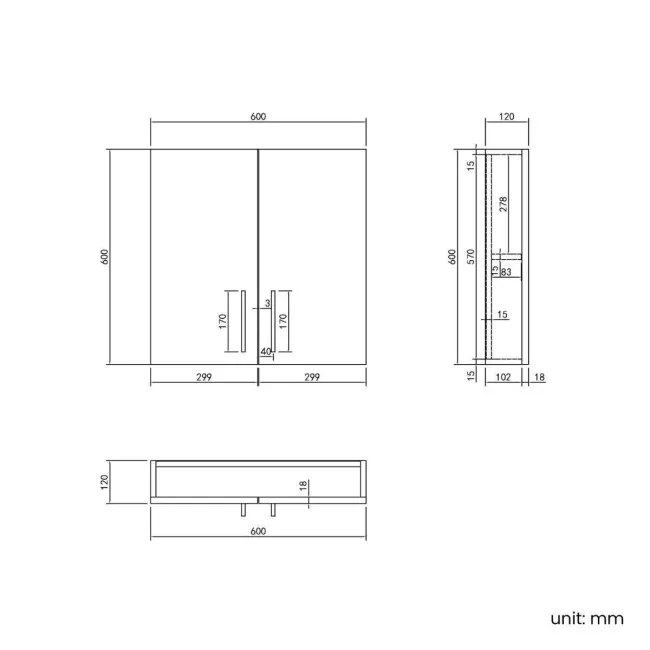 Harper Stone Grey Wall Hung Cabinet 600x600mm - Brushed Brass Accents