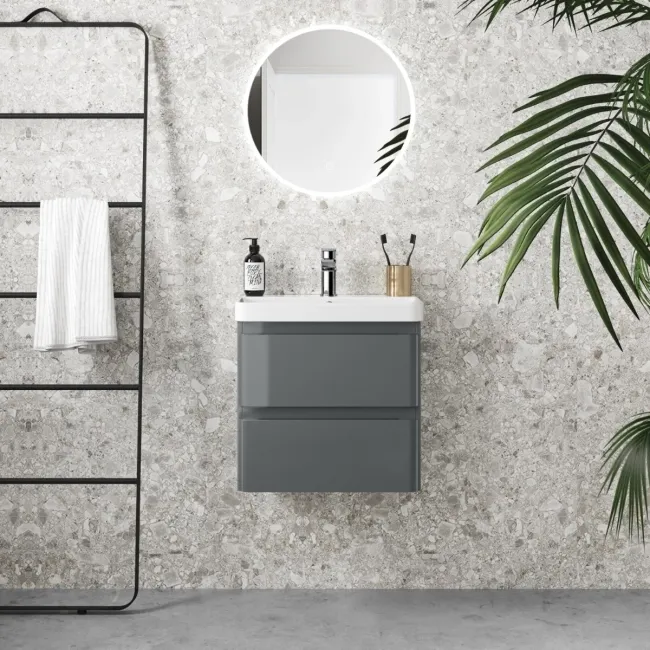 Corsica Storm Grey Wall Hung Slimline Basin Drawer Vanity 500mm