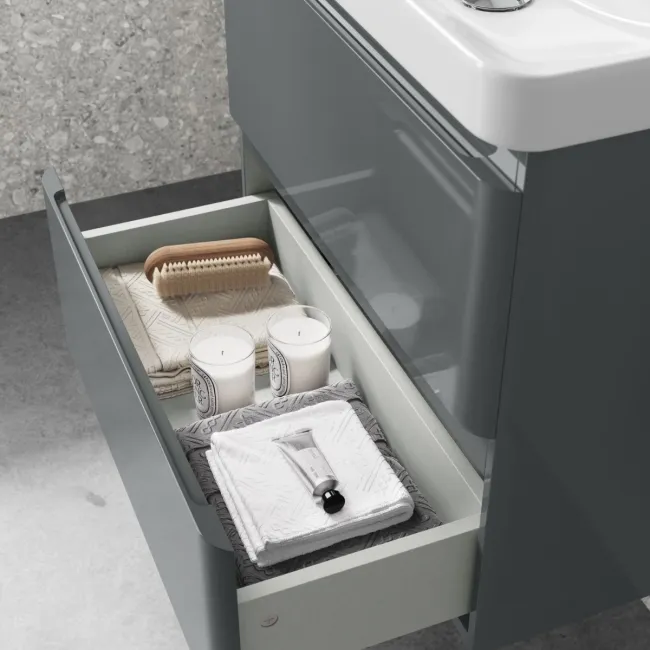 Corsica Storm Grey Wall Hung Slimline Basin Drawer Vanity 600mm