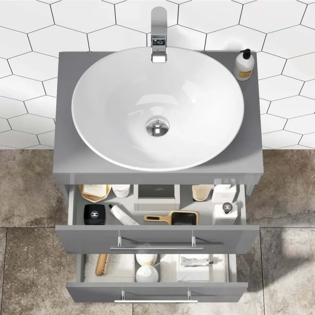 Avon Stone Grey Vanity Drawer with Oval Counter Top Basin 600mm