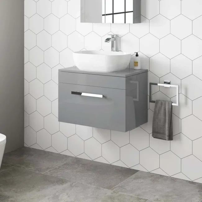 Avon Stone Grey Wall Hung Drawer Vanity with Curved Counter Top Basin 600mm