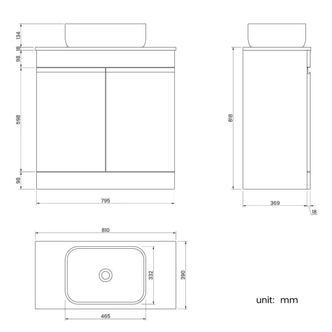 Trent Gloss White Vanity with Curved Counter Top Basin 800mm