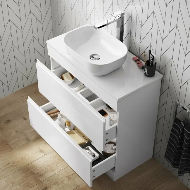Trent Gloss White Vanity Drawer with Curved Counter Top Basin 800mm