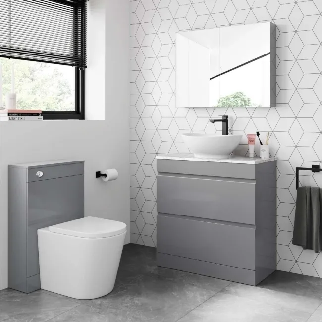 Trent Stone Grey Vanity Drawer with Marble Top & Oval Counter Top Basin 800mm