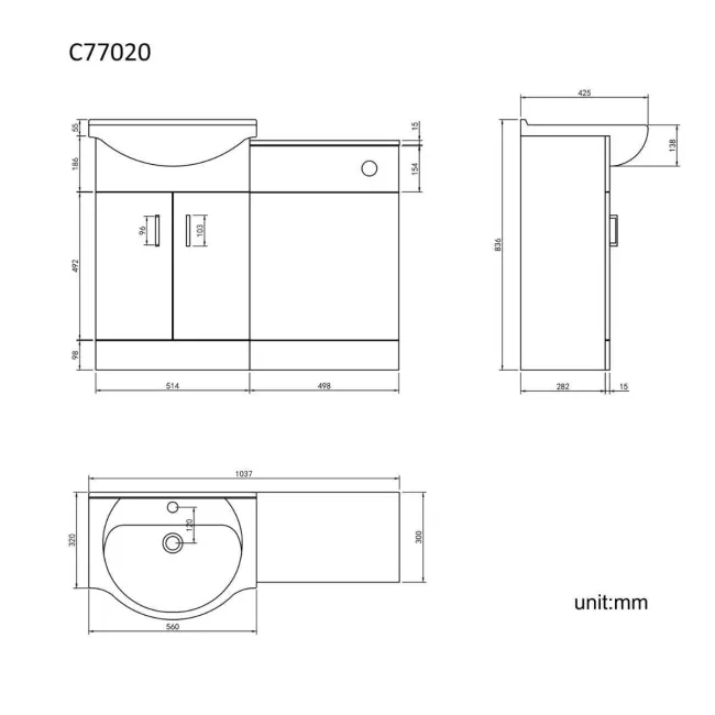 Quartz Stone Grey Basin Vanity and Back To Wall Toilet Unit 1050mm