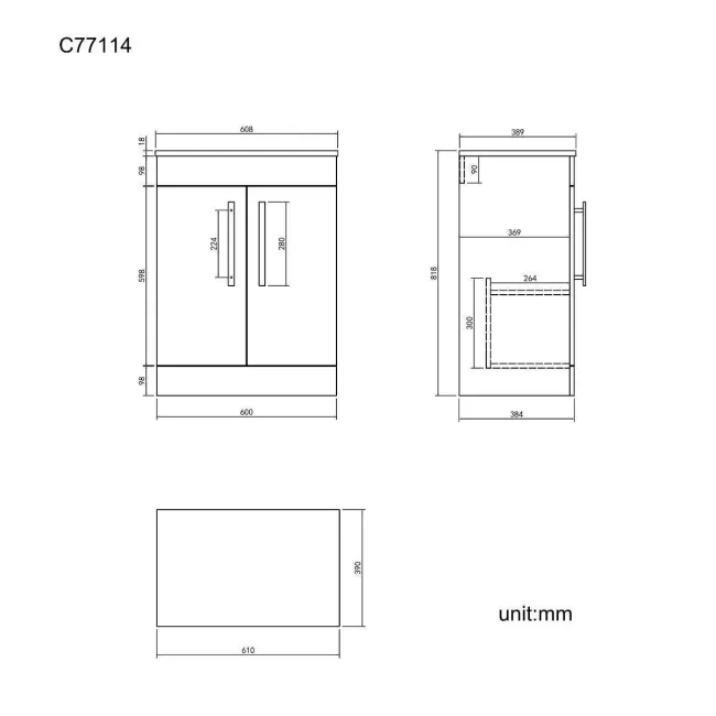 Avon Gloss White Cabinet 600mm - Excludes Counter Top Basin