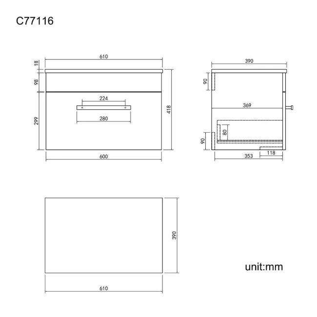 Avon Gloss White Wall Hung Drawer 600mm - Excludes Counter Top Basin