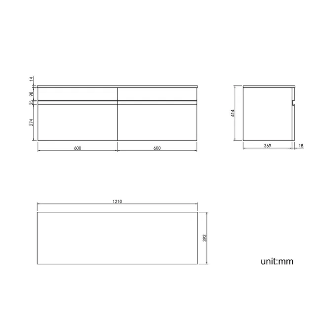Trent Gloss White Wall Hung Drawer with Marble Top 1200mm - Excludes Counter Top Basins