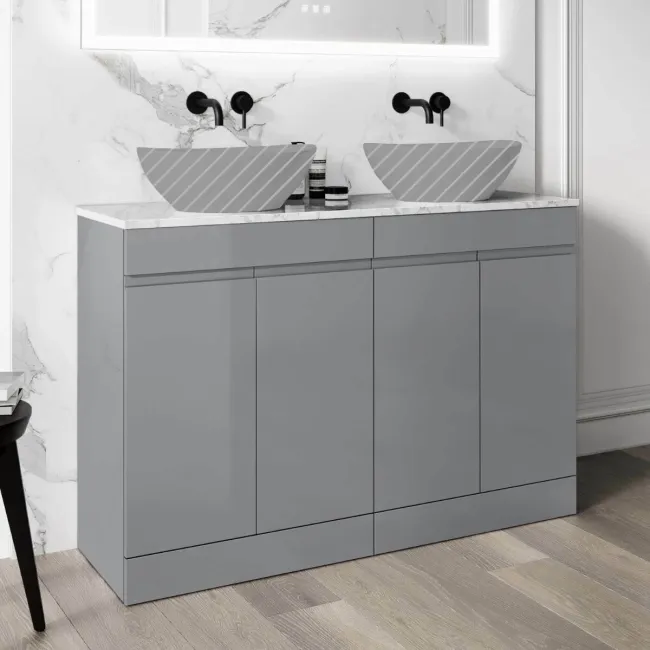Trent Stone Grey Cabinet with Marble Top 1200mm - Excludes Counter Top Basins