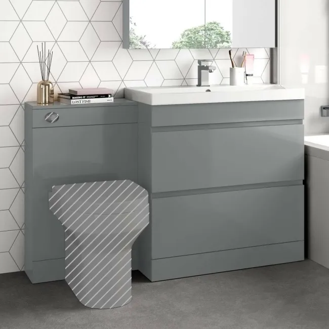 Trent Stone Grey Basin Vanity Drawer and Back To Wall Unit 1300mm