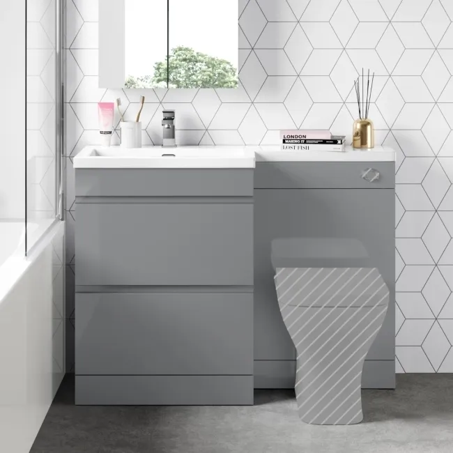 Trent Stone Grey Basin Vanity Drawer and Back To Wall Unit 1100mm - Left Handed