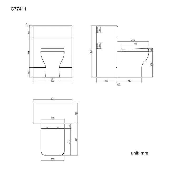 Charcoal Elm Back To Wall Unit and Atlanta Toilet