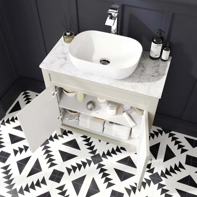 Bermuda Chalk White Cabinet with Marble Top 800mm - Excludes Counter Top Basin