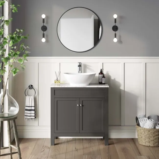 Bermuda Graphite Grey Vanity with Marble Top & Oval Counter Top Basin 800mm