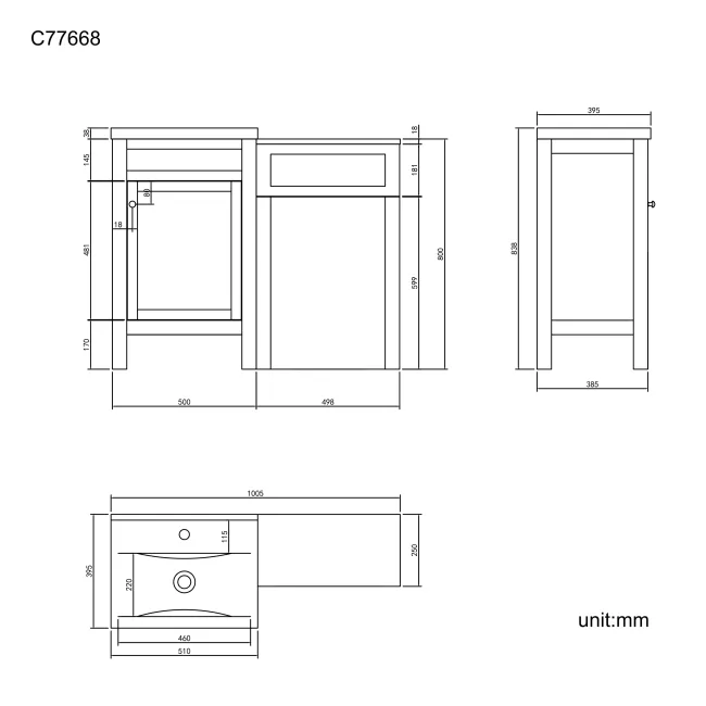 Bermuda Graphite Grey Basin Vanity Drawer and Back To Wall Toilet 1000mm (Excludes Pan & Cistern)