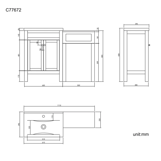 Bermuda Graphite Grey Basin Vanity Drawer and Back To Wall Toilet 1100mm (Excludes Pan & Cistern)