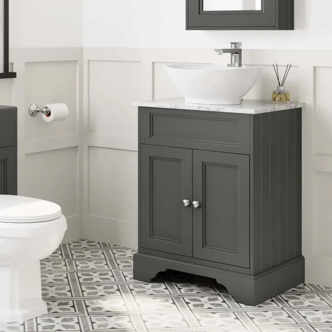 Lucia Graphite Grey Vanity with Marble Top & Oval Counter Top Basin 640mm