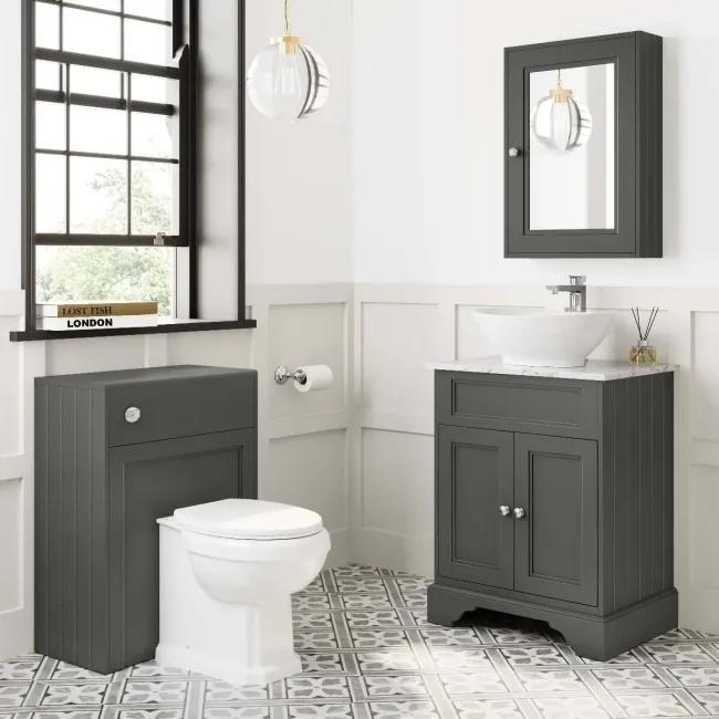 Lucia Graphite Grey Vanity with Marble Top & Oval Counter Top Basin 640mm