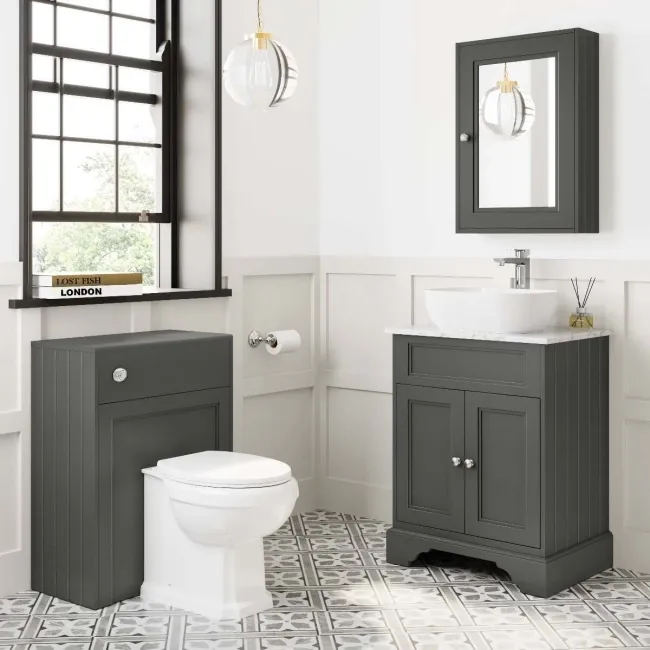Lucia Graphite Grey Vanity with Marble Top & Curved Counter Top Basin 640mm