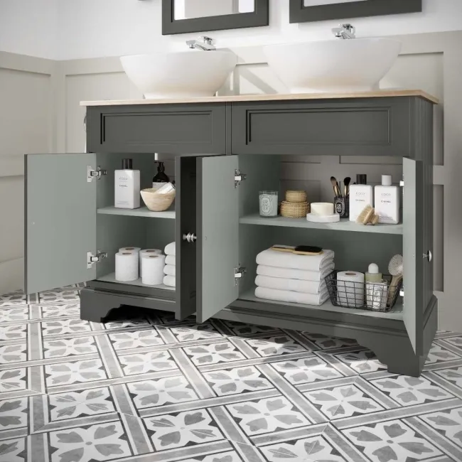 Lucia Graphite Grey Double Vanity with Oak Effect Top & Oval Counter Top Basin 1200mm