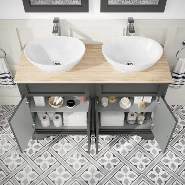 Lucia Graphite Grey Double Vanity with Oak Effect Top & Oval Counter Top Basin 1200mm