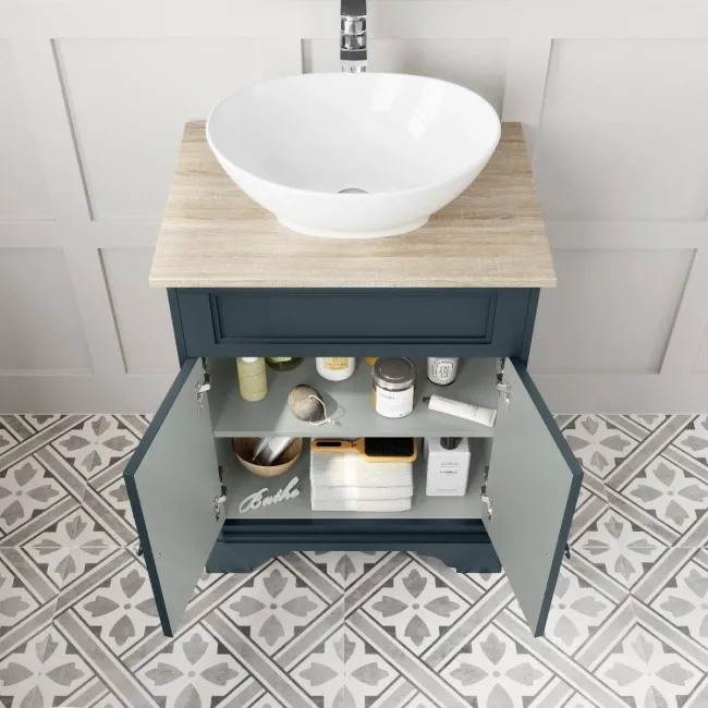Lucia Inky Blue Vanity with Oak Effect Top & Oval Counter Top Basin 640mm