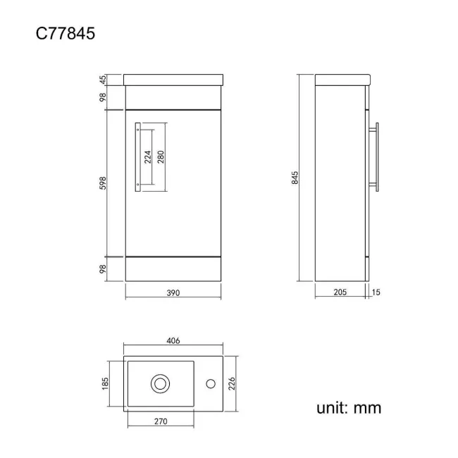 Avon Gloss White Cloakroom Floor Standing Basin Vanity 400mm - Black Accents