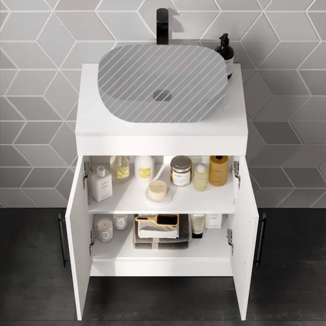 Avon Gloss White Counter Top Vanity 600mm - Black Accents