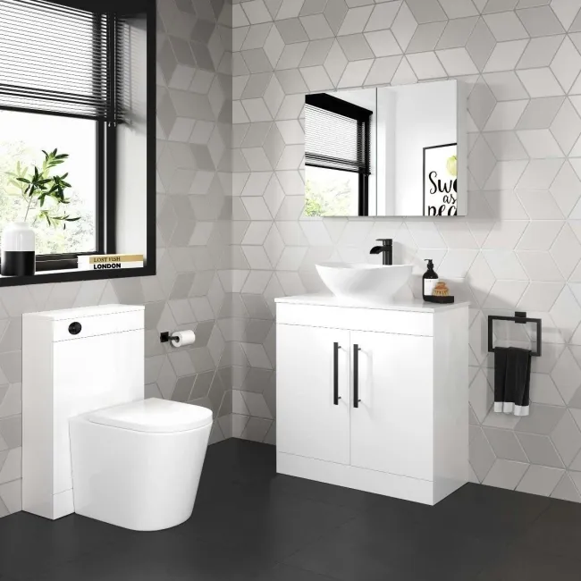 Avon Gloss White Vanity with Oval Counter Top Basin 800mm - Black Accents