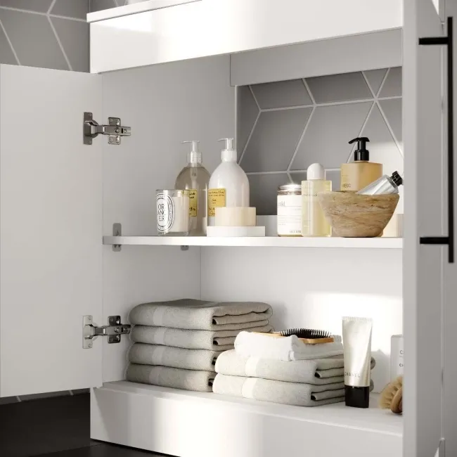 Avon Gloss White Vanity with Oval Counter Top Basin 800mm - Black Accents