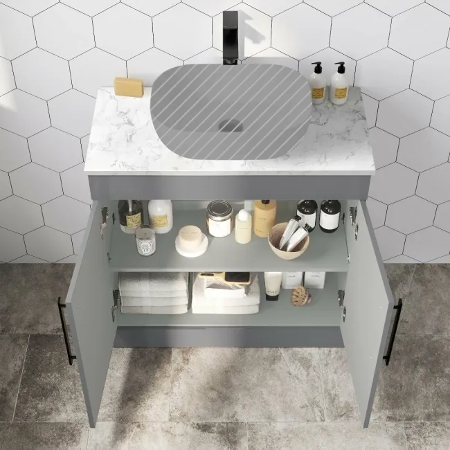 Avon Stone Grey Counter Top Vanity with Marble Top 800mm - Black Accents