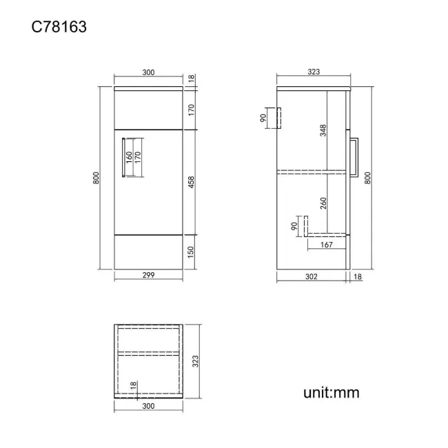 Harper Charcoal Elm Side Cabinet Unit 300mm - Black Accents