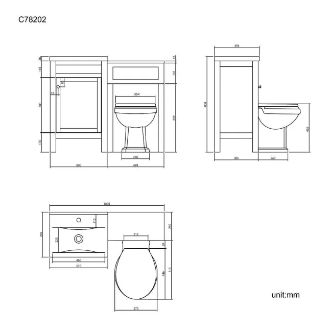 Bermuda Dove Grey Combination Vanity Basin and Hudson Toilet with Wooden Seat 1000mm
