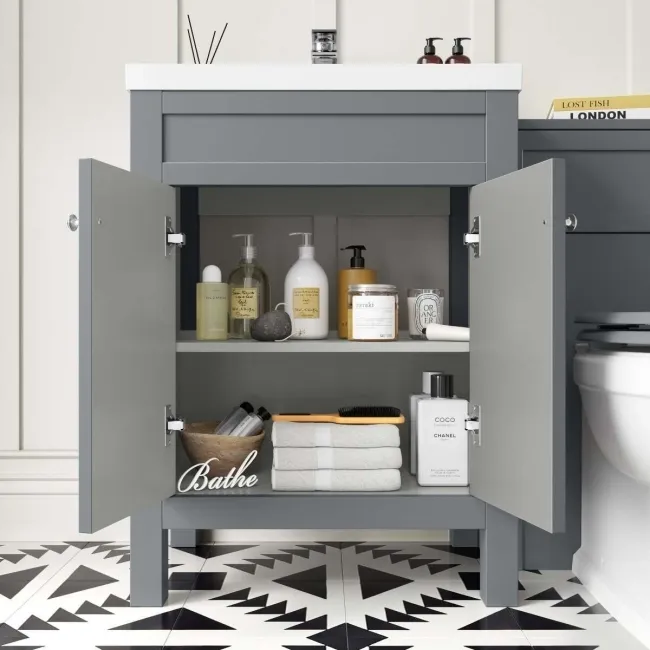 Bermuda Dove Grey Combination Vanity Basin and Hudson Toilet with Wooden Seat 1100mm