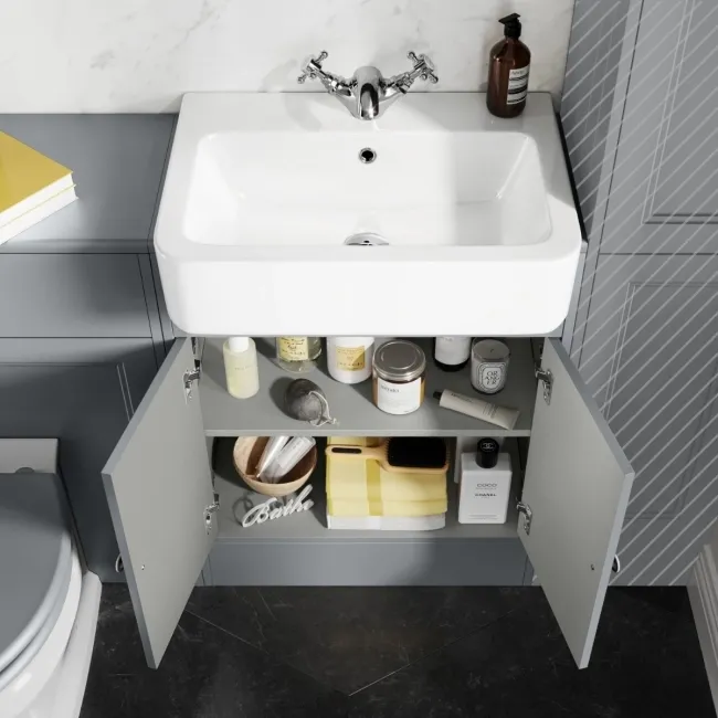 Monaco Dove Grey Combination Vanity Basin and Hudson Toilet with Wooden Seat 1200mm