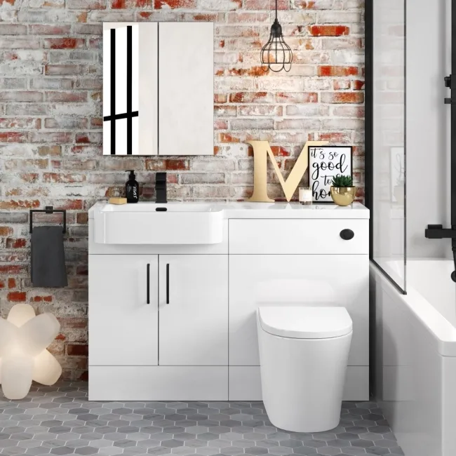 Harper Gloss White Combination Vanity Basin and Boston Toilet 1200mm - Black Accents - Left Handed