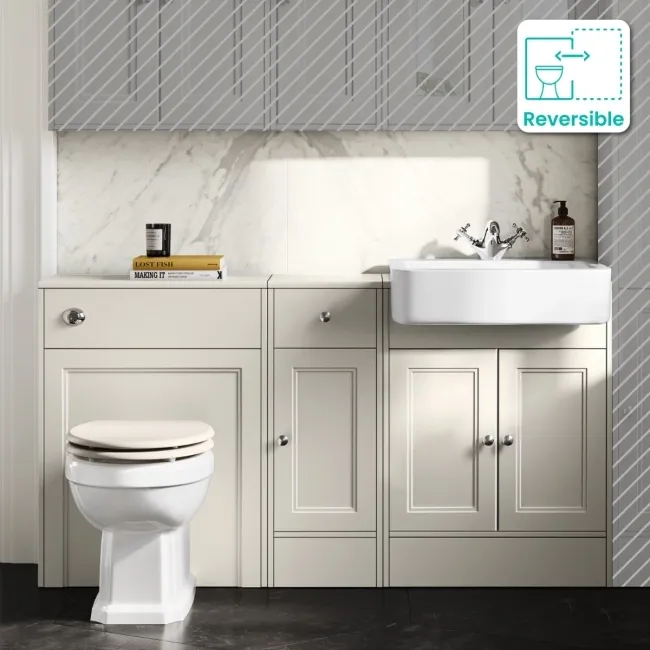 Monaco Chalk White Combination Vanity Basin and Hudson Toilet with Wooden Seat 1500mm