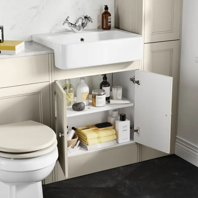 Monaco Chalk White Combination Vanity Basin with Marble Top & Hudson Toilet with Wooden Seat 1200mm