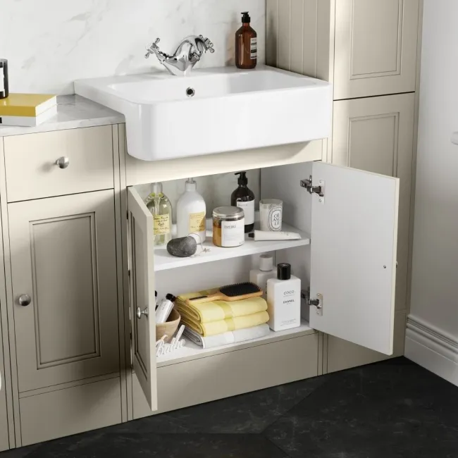 Monaco Chalk White Combination Vanity Basin with Marble Top and Hudson Toilet with Wooden Seat 1500mm