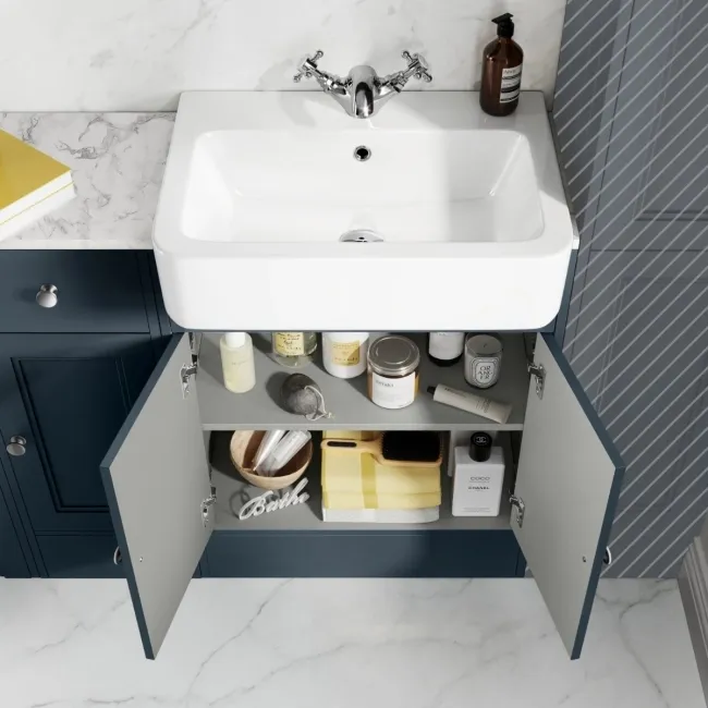 Monaco Inky Blue Combination Vanity Basin with Marble Top 1500mm (Excludes Pan & Cistern)