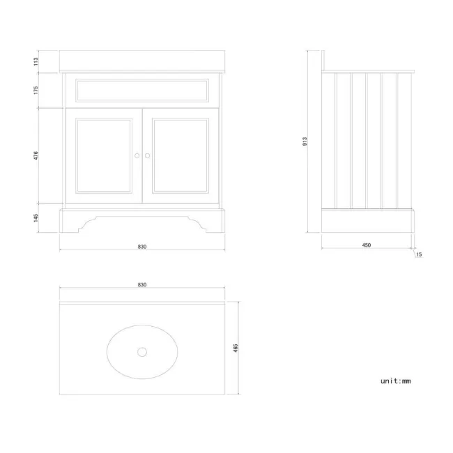 Lucia Inky Blue Vanity with Marble Top & Undermount Basin 830mm