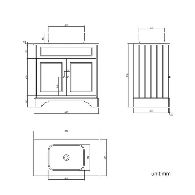 Lucia Midnight Green Vanity with Oak Effect Top & Curved Counter Top Basin 840mm