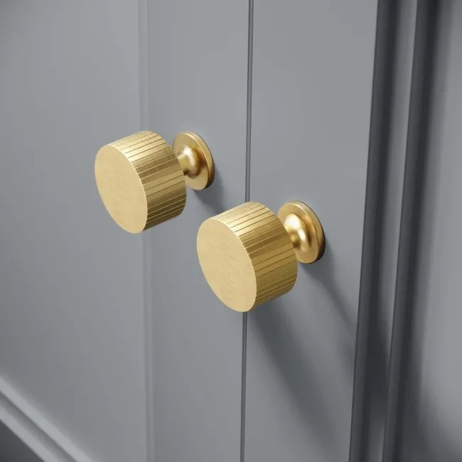 Monaco Dove Grey Combination Vanity Traditional Basin and Hudson Toilet with Wooden Seat 1500mm - Brushed Brass Accents