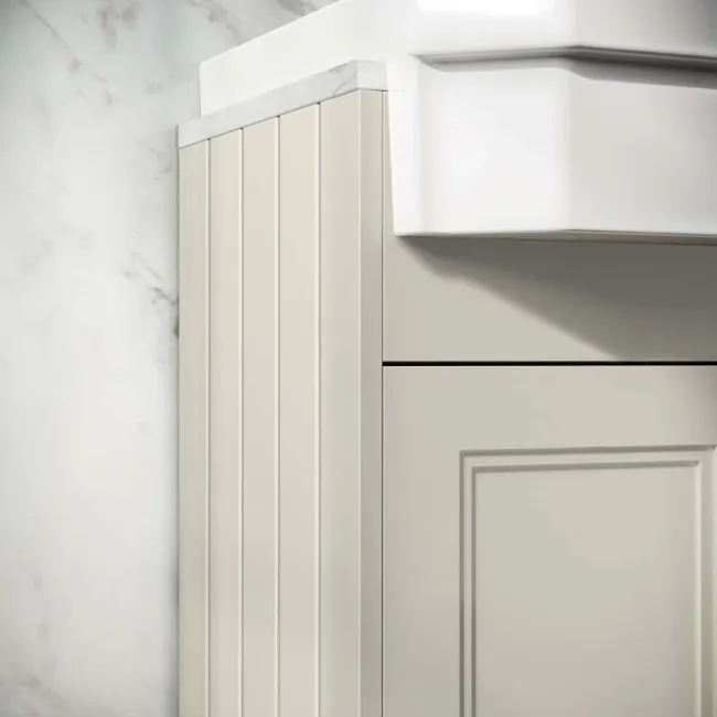 Monaco Chalk White Combination Vanity Traditional Basin with Marble Top & Hudson Toilet with Wooden Seat 1500mm - Brushed Brass Accents