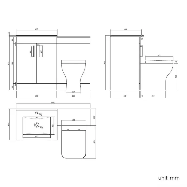 Mersey Gloss White Combination Vanity Basin and Houston Toilet 1100mm