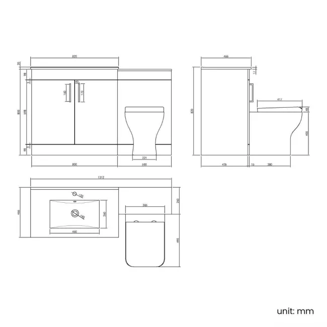 Mersey Gloss White Combination Vanity Basin and Houston Toilet 1300mm