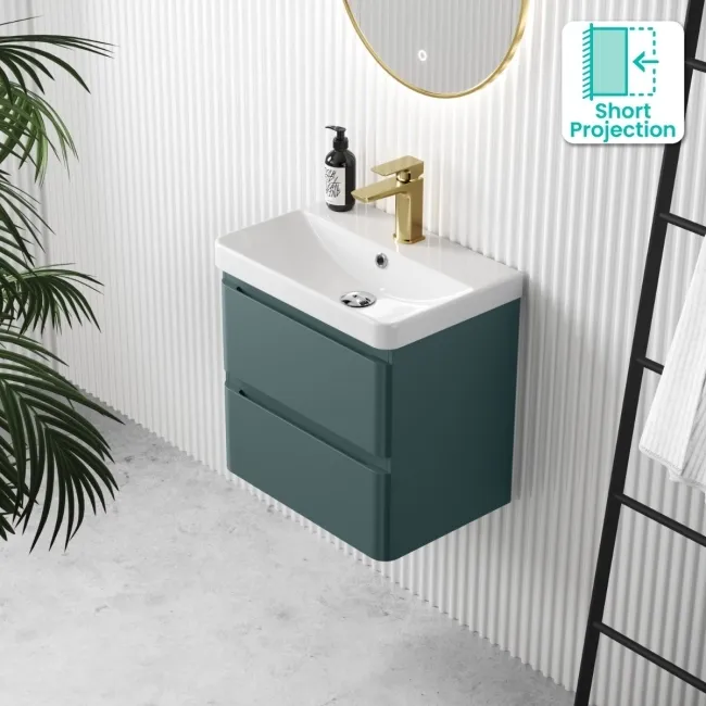 Corsica Midnight Green Wall Hung Slimline Basin Drawer Vanity 500mm