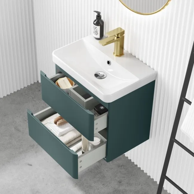 Corsica Midnight Green Wall Hung Slimline Basin Drawer Vanity 500mm